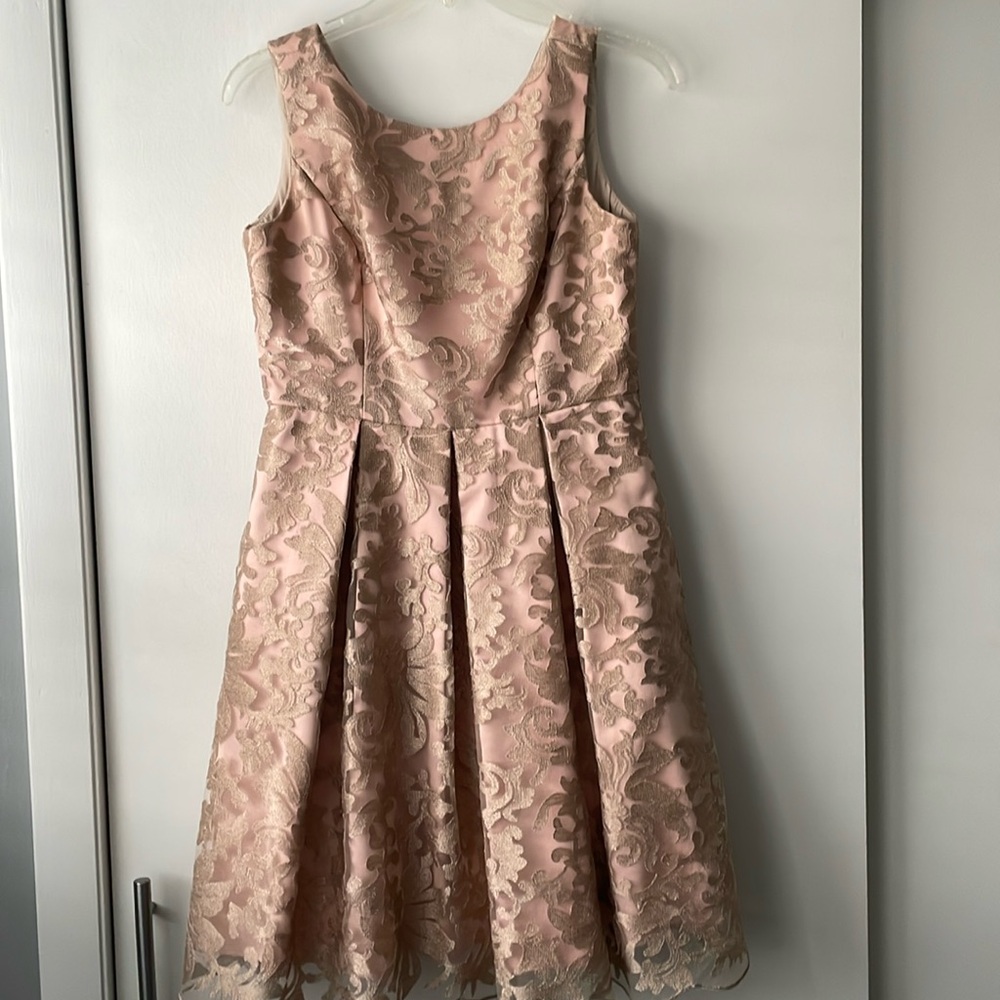 ELIZA J  MESH FIT & FLARE DRESS Rose gold SZ 6P